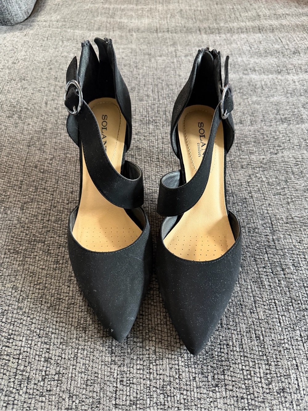 Black Pointed Strap Women's Heels